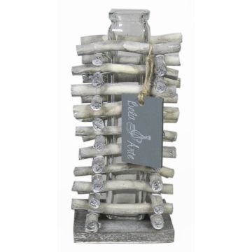 Florero de cristal SIHAM, soporte de madera, transparente, 8,5x8,5x17cm