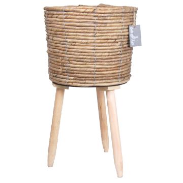 Jardinera de cesta escandinava SOLEA, patas de madera, beige, 45cm, Ø26cm