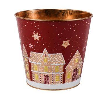 Macetero de zinc MAVETA con motivo de casita de pan de jengibre, rojo oscuro-cobre, 18cm, Ø20,5cm