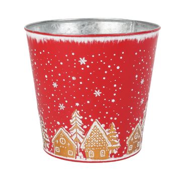 Macetero de zinc MAVETA con motivo de casita de pan de jengibre, rojo-cobre, 19cm, Ø20cm