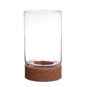 Vaso para velas BERRO con base de corcho, transparente, 25cm, Ø15cm