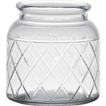 Farol de cristal THIDA, diseño de rombos, transparente, 10,5cm, Ø10cm