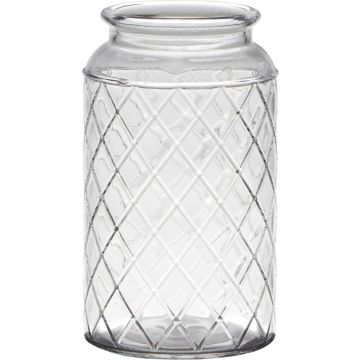 Farol de cristal THIDA, diseño de rombos, transparente, 18cm, Ø10cm