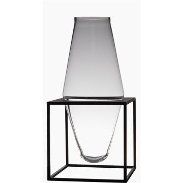 Jarrón de suelo de cristal CHINAJA con soporte de metal, transparente, 61cm, Ø29cm