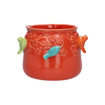 Maceta BIRDIE de cerámica, con pájaros en 3D, rojo-azul-verde-naranja, 11 cm, Ø 13,5 cm Maceta BIRDIE de cerámica, con pájaros en 3D, rojo-azul-verde-naranja, 11 cm, Ø 13,5 cm