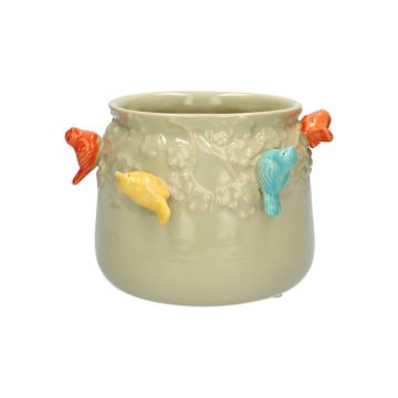 Maceta BIRDIE de cerámica, con pájaros en 3D, verde-naranja-amarillo-azul, 11 cm, Ø 13,5 cm Maceta BIRDIE de cerámica, con pájaros en 3D, verde-naranja-amarillo-azul, 11 cm, Ø 13,5 cm