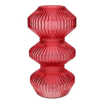 Jarrón de cristal LUCELLE con estrías, rojo cereza, 30cm, Ø16cm Jarrón de cristal LUCELLE con estrías, rojo cereza, 30cm, Ø16cm