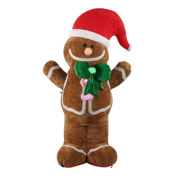 Figura decorativa XXL de hombre de pan de jengibre hinchable LEBRIO, de peluche, con LED, marrón, 135x81x244cm Figura decorativa XXL de hombre de pan de jengibre hinchable LEBRIO, de peluche, con LED, marrón, 135x81x244cm