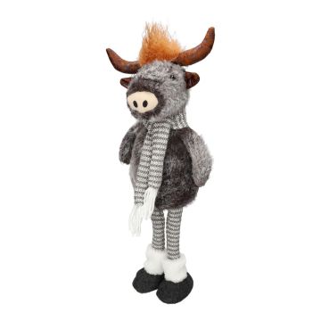 Toro de peluche decorativo STADEN, de pie, gris, 25 x 19 x 67 cm