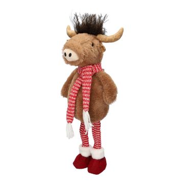 Toro de peluche decorativo STADEN, de pie, marrón-rojo, 25 x 18 x 67 cm