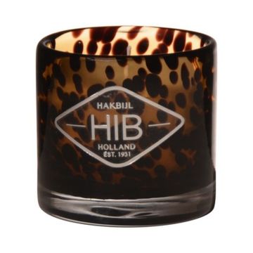 Vela de cera RENITA en portavelas, naranja-marrón-transparente, 8cm, Ø8cm