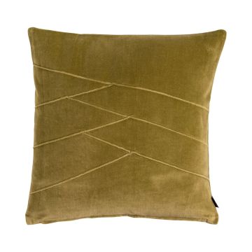 Acogedor cojín de terciopelo NOELANI, costura decorativa diagonal, amarillo-verde, 45x45cm