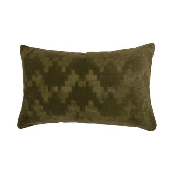 Cojín de terciopelo suave ANJALI, verde oliva, estampado en zigzag, 50x30cm