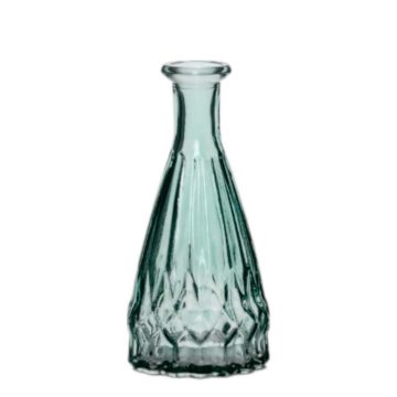 Jarrón de botella THIFFANY de cristal, con estrías, turquesa-transparente, 14,5cm, Ø7cm Jarrón de botella THIFFANY de cristal, con estrías, turquesa-transparente, 14,5cm, Ø7cm