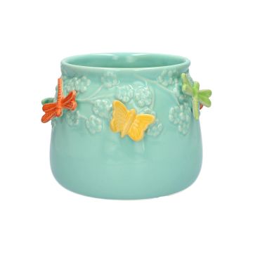 Maceta KIMANA de cerámica, mariposas y libélulas en 3D, azul-naranja-amarillo-verde, 11 cm, Ø 13,5 cm Maceta KIMANA de cerámica, mariposas y libélulas en 3D, azul-naranja-amarillo-verde, 11 cm, Ø 13,5 cm