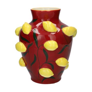 Jarrón JULLA de dolomita, limones en 3D, rojo y amarillo, 25,7 cm, Ø 22,5 cm Jarrón JULLA de dolomita, limones en 3D, rojo y amarillo, 25,7 cm, Ø 22,5 cm