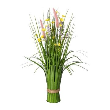Arreglo floral artificial de hierba «Lampenputzer» en ramo JIRVO con flores y espigas, rosa-lila-amarillo, 50 cm