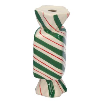Jarrón rectangular para una sola flor Bonbon AMIEL de cerámica, con líneas oblicuas, verde-rojo-blanco, 4,5 x 4,5 x 11,5 cm Jarrón rectangular para una sola flor Bonbon AMIEL de cerámica, con líneas oblicuas, verde-rojo-blanco, 4,5 x 4,5 x 11,5 cm