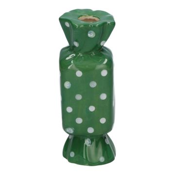 Jarrón rectangular para una sola flor Bonbon AMIEL de cerámica, con lunares, verde y blanco, 4,5 x 4,5 x 11,5 cm