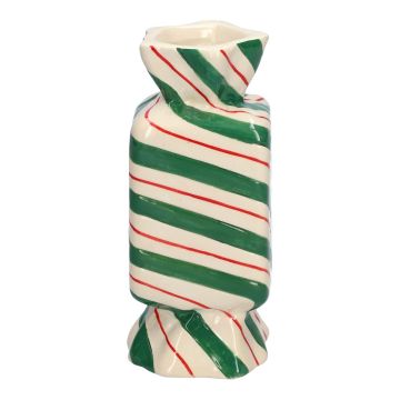 Jarrón rectangular para una sola flor Bonbon AMIEL de cerámica, con líneas diagonales, verde-rojo-blanco, 6,5 x 6,5 x 15 cm Jarrón rectangular para una sola flor Bonbon AMIEL de cerámica, con líneas diagonales, verde-rojo-blanco, 6,5 x 6,5 x 15 cm