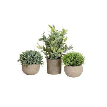 Arreglo artificial LAVADA de boj, hierba ornamental, rusco y maceta decorativa, verde, 12-25 cm