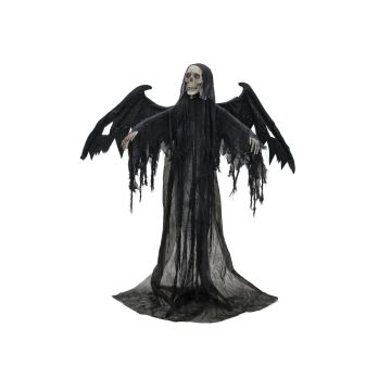 Ángel de la muerte animado de Halloween, esqueleto WOTAN con alas, risa espeluznante y función de movimiento, LED, 40x100x175cm Ángel de la muerte animado de Halloween, esqueleto WOTAN con alas, risa espeluznante y función de movimiento, LED, 40x100x175cm