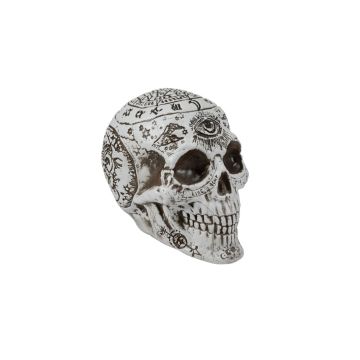 Calaveras de Halloween FARALDA con signos y símbolos místicos, blanco-negro, 12x10x18cm Calaveras de Halloween FARALDA con signos y símbolos místicos, blanco-negro, 12x10x18cm