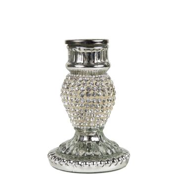 Portavelas con pedrería KRYSTINA de aluminio, plateado, 10cm, Ø7cm