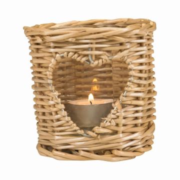 Portavelas de ratán NIKOLETTE con inserto de cristal, con corte en forma de corazón, color natural transparente, 10 cm, Ø 9 cm Portavelas de ratán NIKOLETTE con inserto de cristal, con corte en forma de corazón, color natural transparente, 10 cm, Ø 9 cm