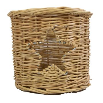 Portavelas de ratán NATHALIA con inserto de cristal, con abertura en forma de estrella, marrón, 13 cm, Ø 13 cm Portavelas de ratán NATHALIA con inserto de cristal, con abertura en forma de estrella, marrón, 13 cm, Ø 13 cm