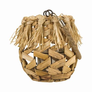 Linterna de fibra natural NATASCIA, jacinto de agua, asa, inserto de cristal, marrón, 18 cm, Ø 14 cm Linterna de fibra natural NATASCIA, jacinto de agua, asa, inserto de cristal, marrón, 18 cm, Ø 14 cm