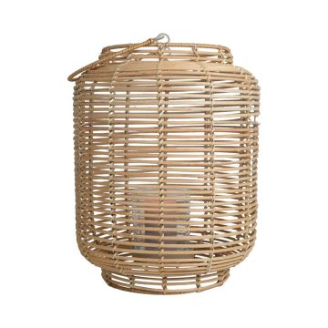 Linterna de fibra natural AMBROSIA de ratán, asa, inserto de cristal, beige, 52 cm, Ø 28 cm Linterna de fibra natural AMBROSIA de ratán, asa, inserto de cristal, beige, 52 cm, Ø 28 cm