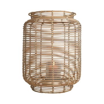 Linterna de fibra natural AMBROSIA de ratán, asa, inserto de cristal, beige, 60 cm, Ø 32 cm Linterna de fibra natural AMBROSIA de ratán, asa, inserto de cristal, beige, 60 cm, Ø 32 cm