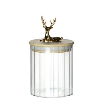 Tarro de cristal LEOPOLDO con tapa de madera, asa con forma de ciervo, transparente, 10,5 cm, Ø 9 cm Tarro de cristal LEOPOLDO con tapa de madera, asa con forma de ciervo, transparente, 10,5 cm, Ø 9 cm