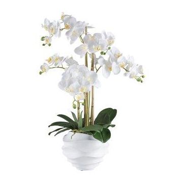 Orquídea Phalaenopsis de tela STONFER, maceta decorativa blanca, raíces blancas, 70cm Orquídea Phalaenopsis de tela STONFER, maceta decorativa blanca, raíces blancas, 70cm