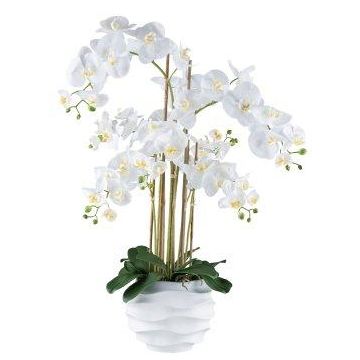 Orquídea Phalaenopsis de tela STONFER, maceta decorativa blanca, blanca, raíces, 90 cm Orquídea Phalaenopsis de tela STONFER, maceta decorativa blanca, blanca, raíces, 90 cm