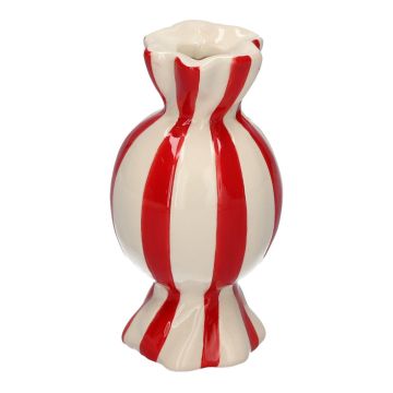Jarrón redondeado para una sola flor Bonbon AMIEL de cerámica, con rayas longitudinales, rojo y blanco, 11,5 cm, Ø 6 cm Jarrón redondeado para una sola flor Bonbon AMIEL de cerámica, con rayas longitudinales, rojo y blanco, 11,5 cm, Ø 6 cm