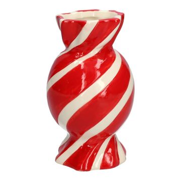 Jarrón redondeado para una sola flor Bonbon AMIEL, de cerámica, con líneas oblicuas, rojo y blanco, 15 cm, Ø 8,5 cm