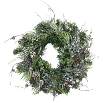 Corona de abeto de plástico STOCKTON, verde, con nieve, Ø 60 cm Corona de abeto de plástico STOCKTON, verde, con nieve, Ø 60 cm