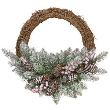 Corona navideña de plástico RAVENNA, verde, con nieve, frutas, Ø40cm Corona navideña de plástico RAVENNA, verde, con nieve, frutas, Ø40cm