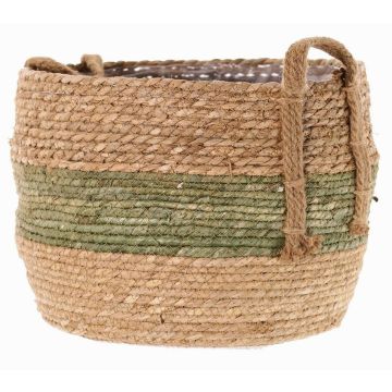 Maceta de mimbre UPALI, algas marinas trenzadas, 2 asas, beige-verde, 26cm, Ø33cm Maceta de mimbre UPALI, algas marinas trenzadas, 2 asas, beige-verde, 26cm, Ø33cm