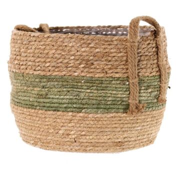 Maceta de mimbre UPALI, algas marinas trenzadas, 2 asas, beige-verde, 26 cm, Ø 33 cm