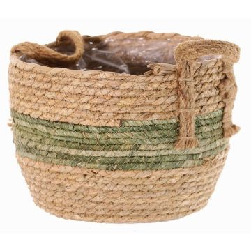 Maceta de mimbre UPALI, algas marinas trenzadas, 2 asas, beige-verde, 22cm, Ø30cm Maceta de mimbre UPALI, algas marinas trenzadas, 2 asas, beige-verde, 22cm, Ø30cm