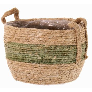 Maceta de mimbre UPALI, algas marinas trenzadas, 2 asas, beige-verde, 19cm, Ø24cm
