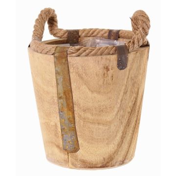 Maceta de madera DABIH con asas de cuerda, marrón, 19cm, Ø20cm