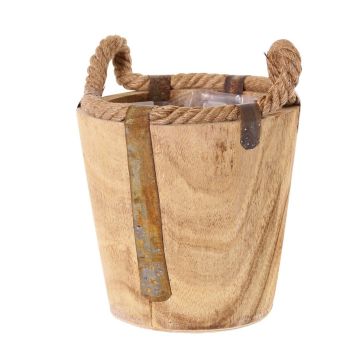 Maceta de madera DABIH con asas de cuerda, marrón, 19 cm, Ø 20 cm Maceta de madera DABIH con asas de cuerda, marrón, 19 cm, Ø 20 cm