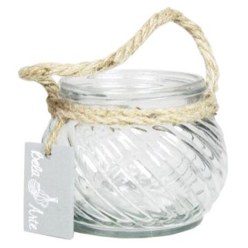 Jarrón bola para velas FIDELMA de vidrio, con líneas, transparente, 9cm, Ø11,5cm
