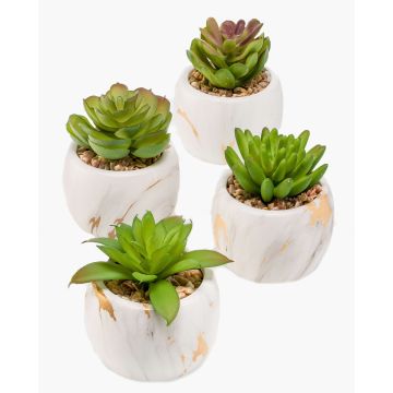 Suculentas artificiales LOYE en maceta de mármol, 4 unidades, verde, 13-15 cm