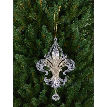 Colgante decorativo de lirio heráldico AZARIEL acrílico, purpurina, transparente-dorado, 15cm