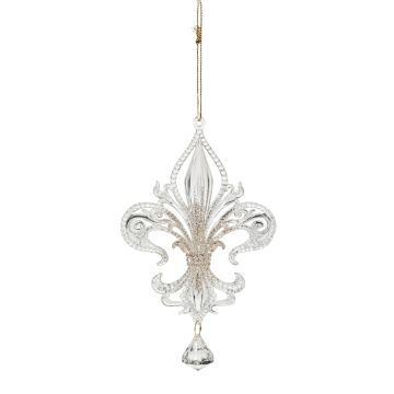 Colgante decorativo de lirio heráldico AZARIEL acrílico, purpurina, transparente-oro, 15cm